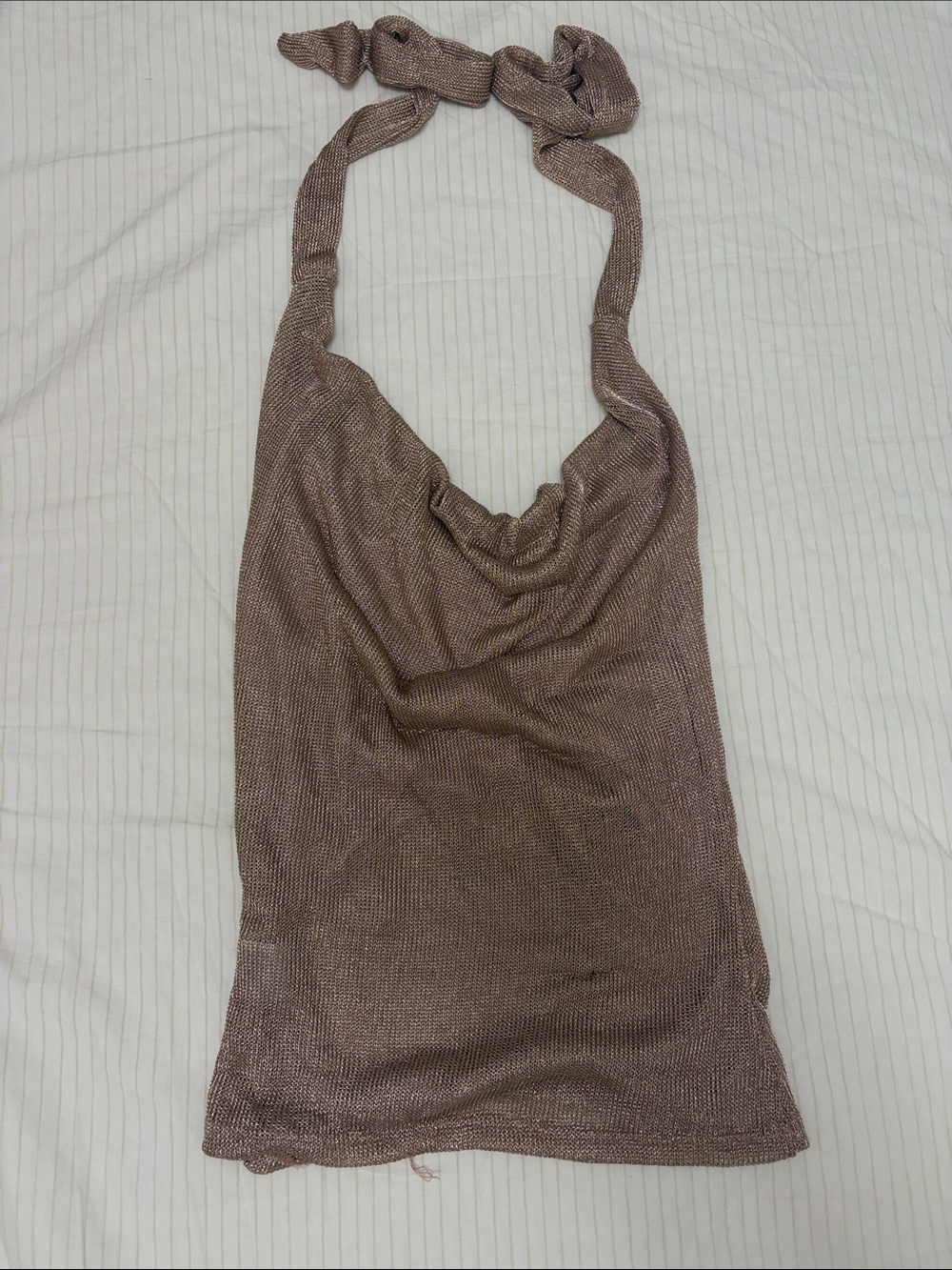 Metallic Taupe Halter Cowl Neck Women's Top from Italy